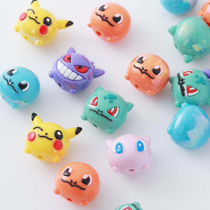 Phone Accessories Beads - 12 個ポケモンビーズ DIY 携帯電話ストラップキーホルダー冷蔵庫マグネット樹脂ポケット小さな人形学生パーティーギフト