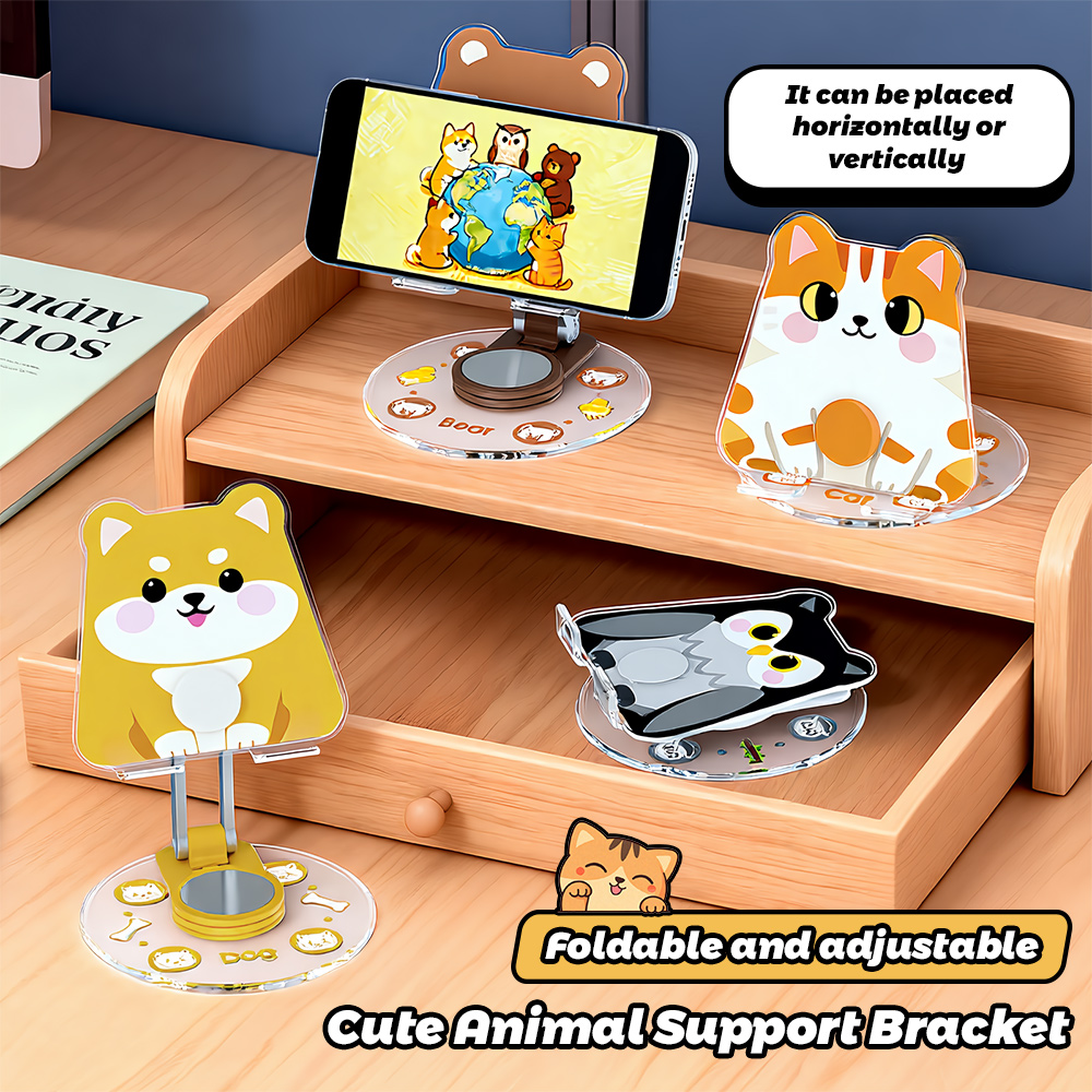 Phone Accessories For Teen Girls - かわいい動物電話スタンド 360 回転可能折りたたみ式デスクトップホルダースマートフォンテーブルキックスタンドアクリル漫画デスク電話マウント新しい