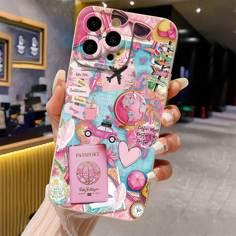 Phone Accessories For Travel - トラベルプレーンプリントマット耐衝撃スマホケース iPhone 18 17 16 15