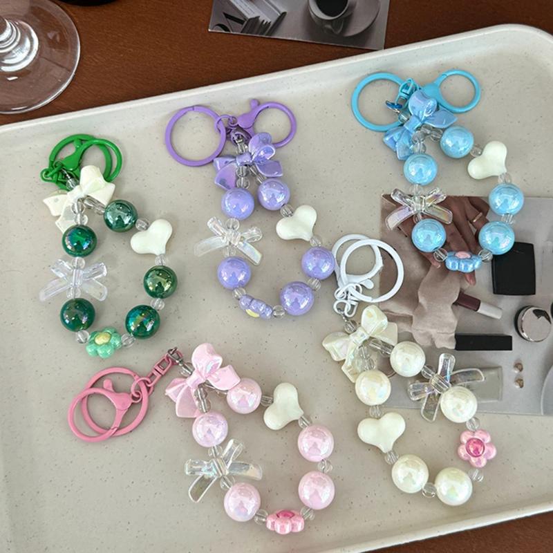 Phone Accessories For Teen Girls - 新作キャンディカラー ハートボウ ビーズ付き携帯電話チェーン 1個入り かわいいカートゥーンフレッシュスタイル バックパックデコレーションチャーム