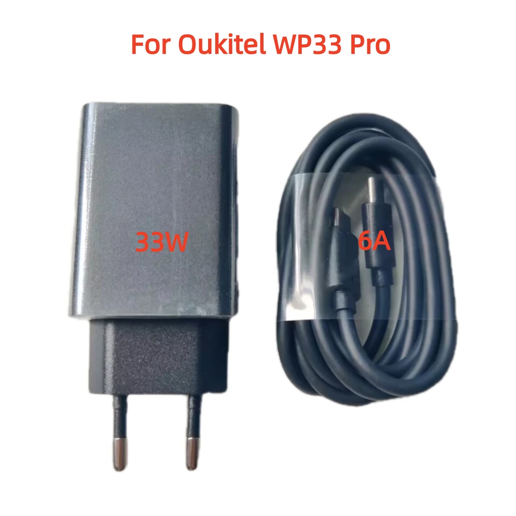 Phone Accessories Shop - オリジナル33W新型Oukitel WP33 Pro RT6 WP27携帯電話ACアダプター旅行用充電器EUプラグ+6A Type-C