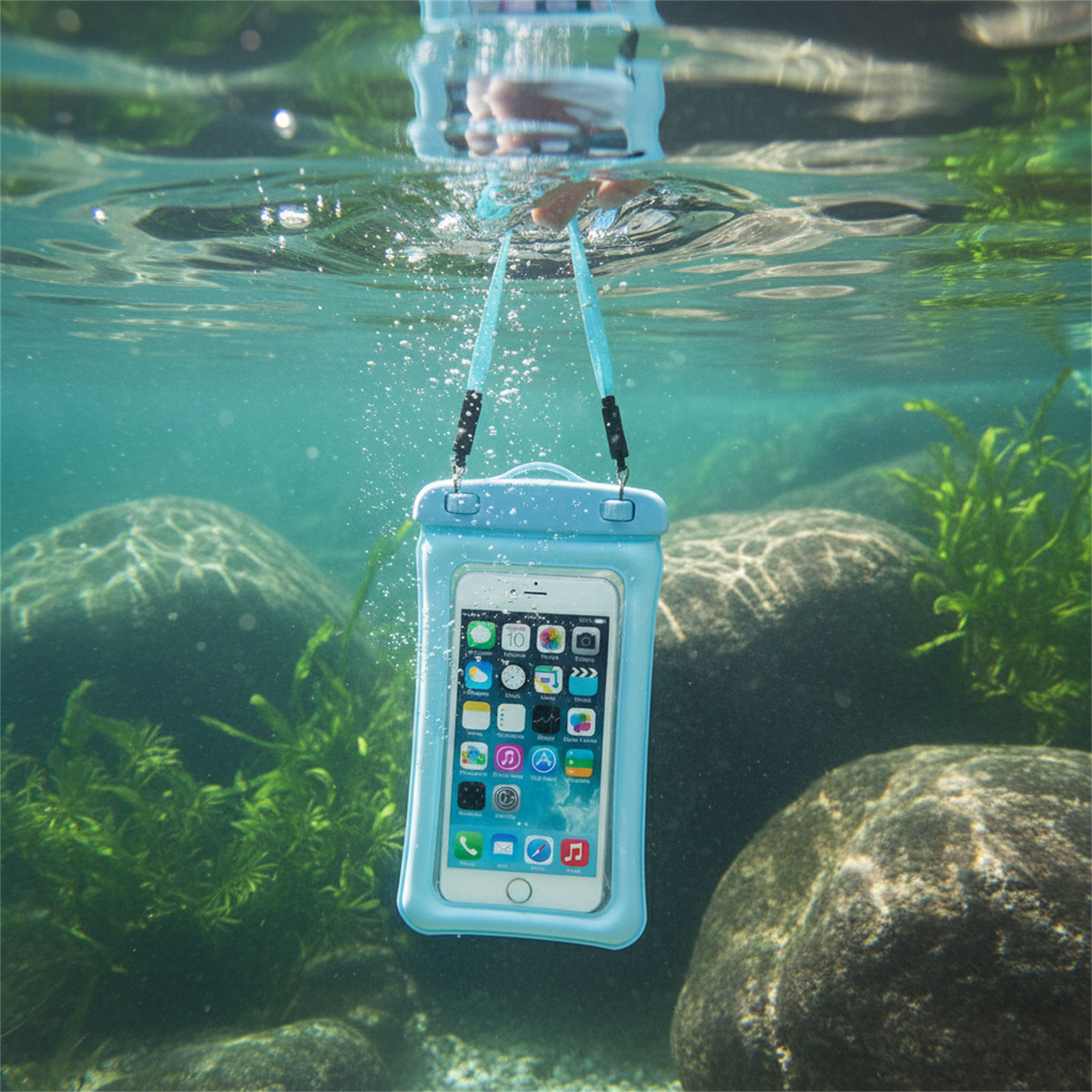 Phone Accessories Organizer - 青黒の防水携帯電話バッグ、透明PVCタッチスクリーン付き携帯電話オーガナイザー、水泳、シュノーケリング、ビーチでの使用に最適、男女兼用