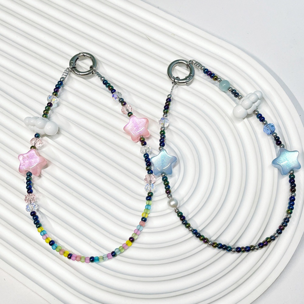 Phone Accessories For Teen Girls - HERLOOK エステティック クラウドスター ビーズ付き携帯電話チェーン ブラックシードビーズ バッグチャーム