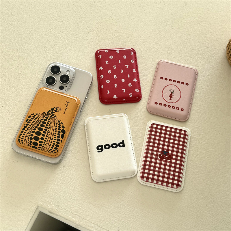 Phone Accessories For Teen Girls - かわいい漫画柄PUレザー製マグネット式カードホルダー付きスマホグリップ財布ポケットカード収納モバイルフォンケースティーンガールズアクセサリー