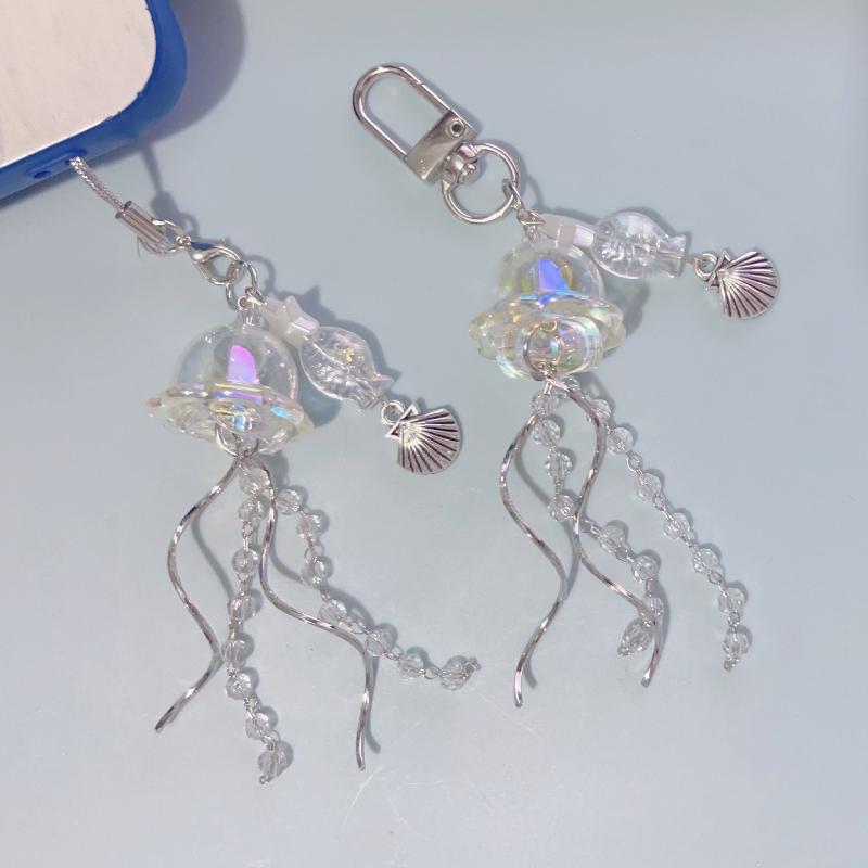 Phone Accessories For Teen Girls - ビーズ付き携帯電話ストラップ スターシーシェル クラゲキーホルダー Y2Kオーシャンテーマアクセサリー 女の子とティーン向け