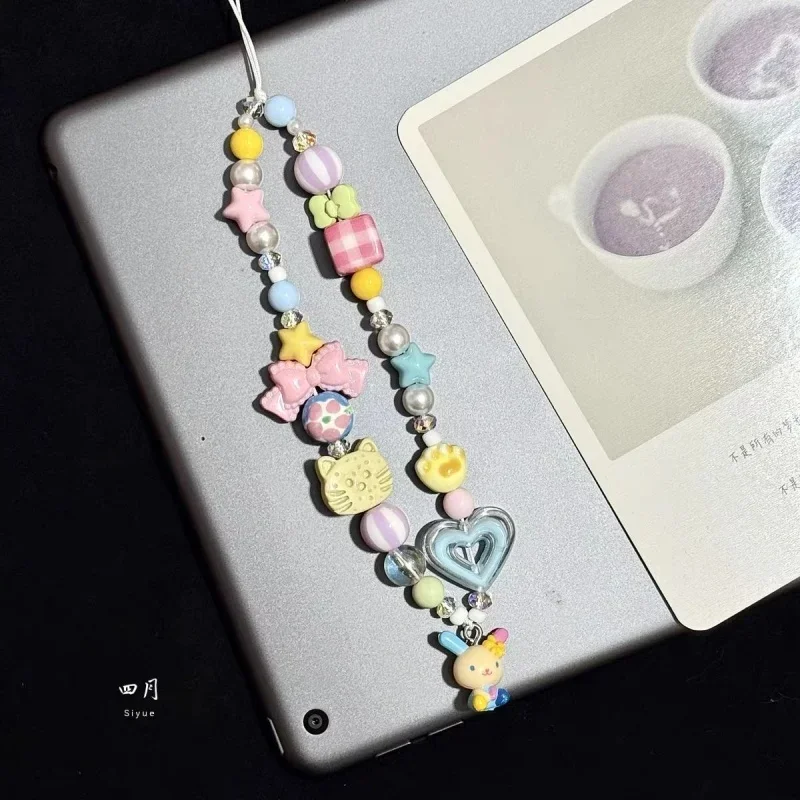 Phone Accessories Beads - 漫画ウサハナカラフルなビーズ電話チャーム学生バックパックジッパーキーホルダーカメラチェーン Diy 装飾材料おもちゃギフト