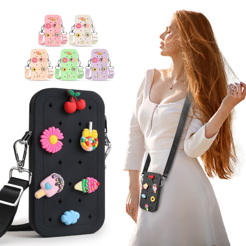 Phone Accessories Organizer - 多機能ポータブルシリコンクロスボディバッグ防水ジッパー旅行用電話バッグソリッドカラーカラー収納オーガナイザー電話用