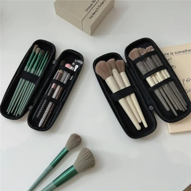 Phone Accessories For Travel - 1pc 黒化粧品バッグ防水ダブルジッパー化粧ブラシケース女性の保存袋ポータブル旅行ブラシホルダーメイクアップケース