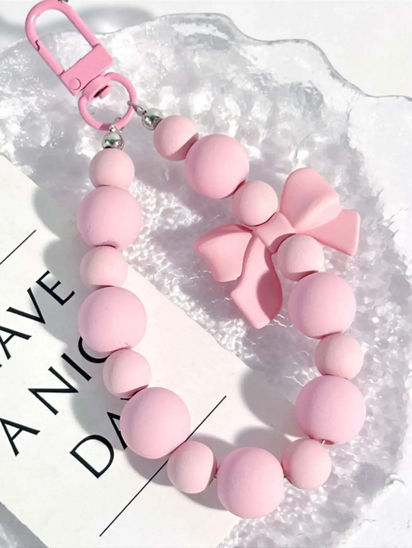 Phone Accessories For Teen Girls - 1個入り ピンクパールボウキーホルダー 携帯電話チェーン イヤホンケース紛失防止ストラップ 車のキーホルダー ビーズ装飾