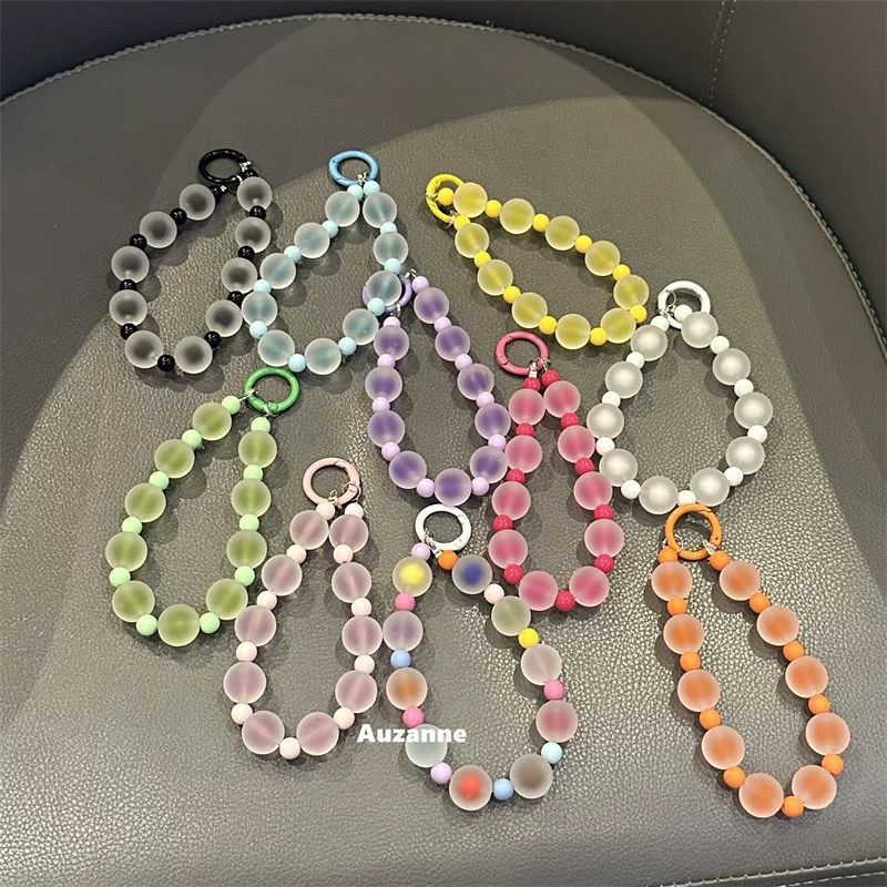 Phone Accessories For Teen Girls - スイートキャンディカラーのフロストマットビーズ付き携帯電話リストストラップブレスレットチェーン装飾アクセサリー、ティーンガール向け新学期プレゼント
