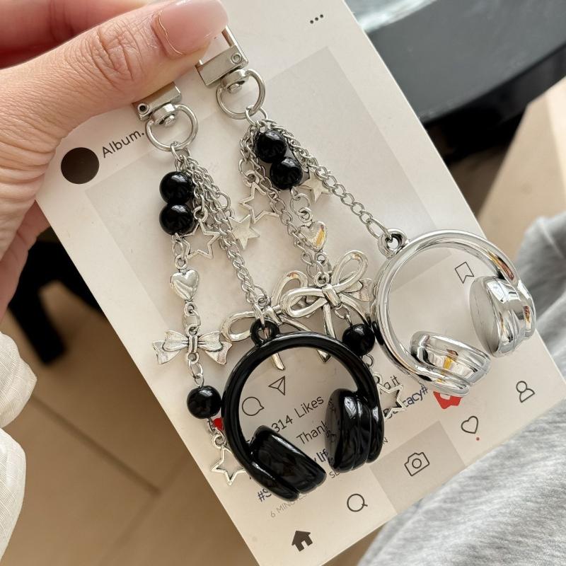 【IIOO】2個/セット 音楽イヤホン型キーホルダー シルバ - Phone Accessories For Teen Girls のレビューと価格