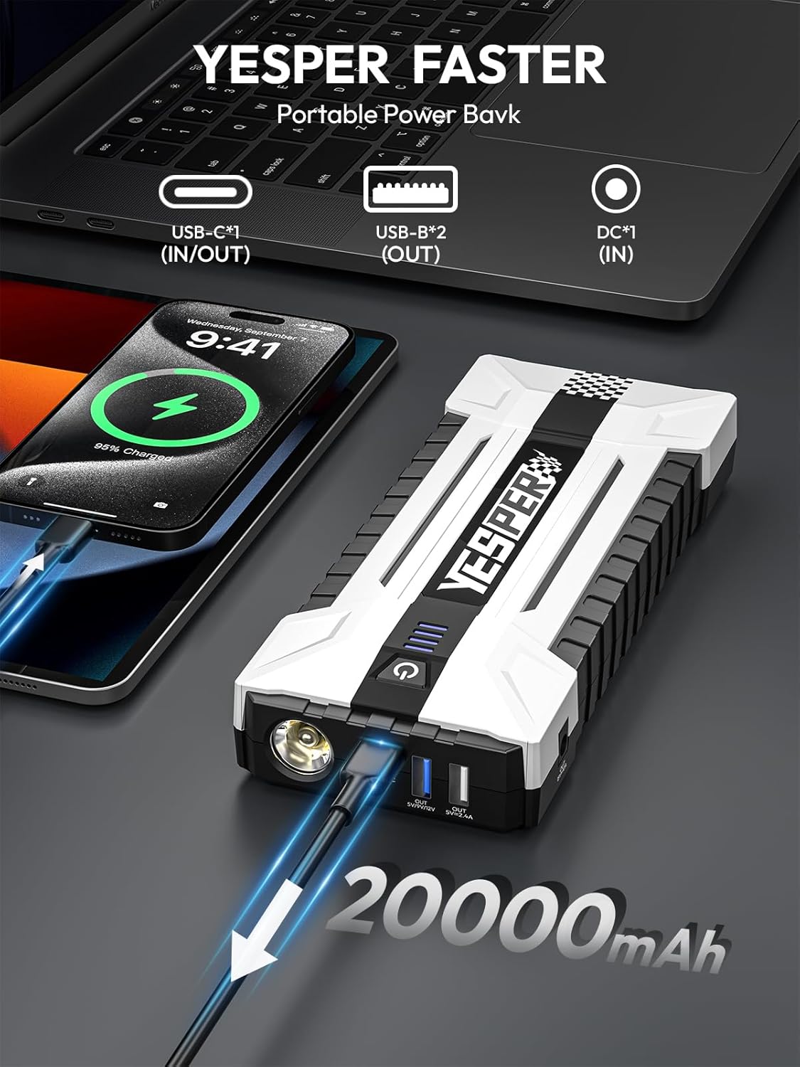 YEPSER YJS20 3000Aピーク12Vカージャンプ - Portable Charger 20000Mah のレビューと価格